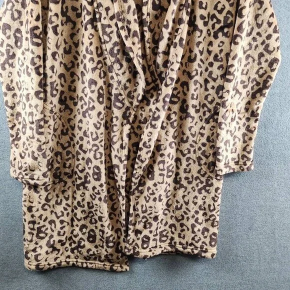 UGG Miranda Double Face Fleece Hooded Robe Women's M Live Oak Leopard Pockets - Picture 5 of 15
